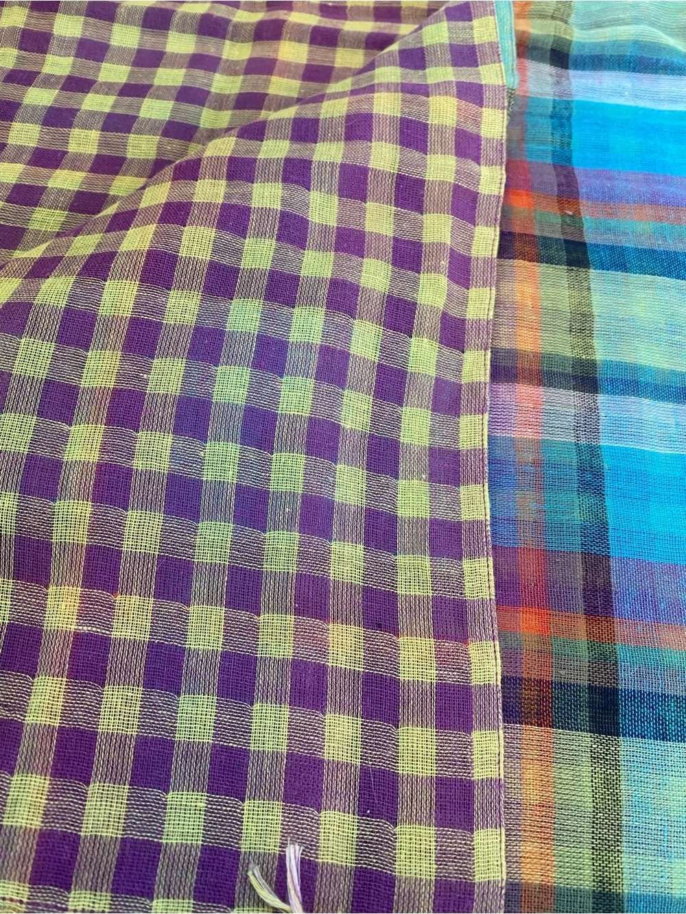 NORDSTROM La Fiorentina Spring Plaid Checked Lightweight Cotton Scarf Wrap